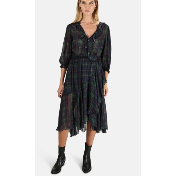ICONS OBJECTS OF DEVOTION The Flamenco Midi Dress Tartan Plaid Wrap Size XS - Picture 2 of 6